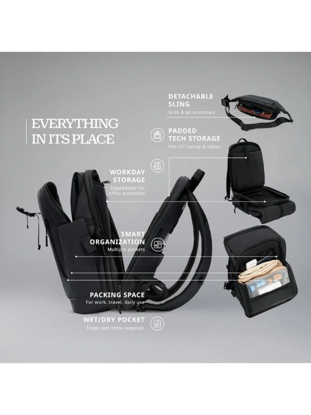 Expandable Water-Resistant 2-in-1 Laptop Backpack & Sling Bag for Travel